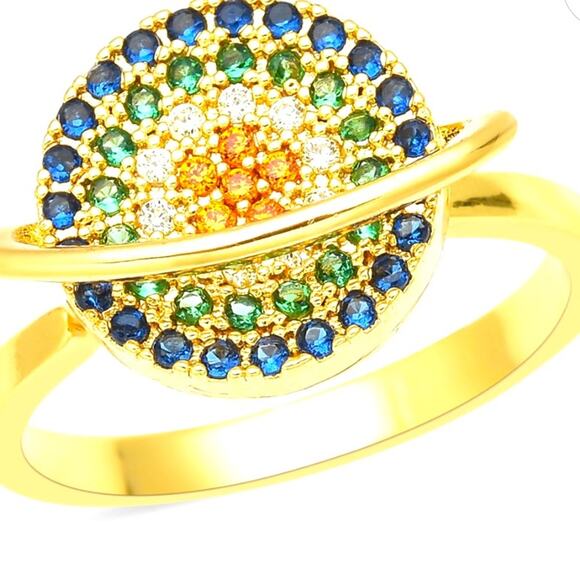 Simulated Multi Color Diamond Spinner Ring Size 7 - Picture 2 of 5